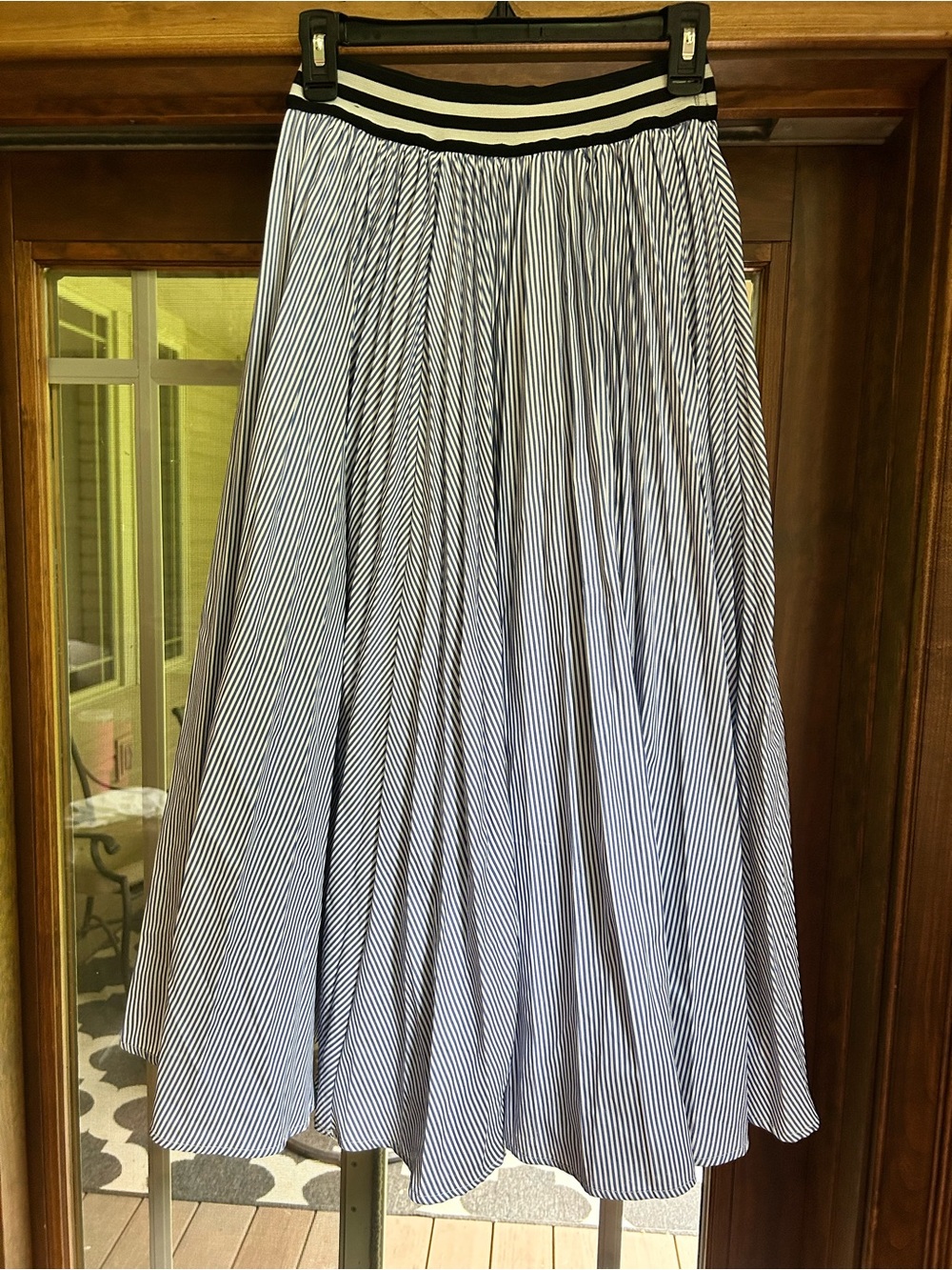 Chicwish Navy & White Vertical Stripe Pleated A-Line Midi Skirt